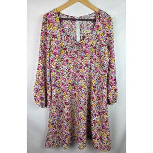 Ann Taylor LOFT Outlet Women's Dress Size 12 Pink Floral Long Sleeve Dress